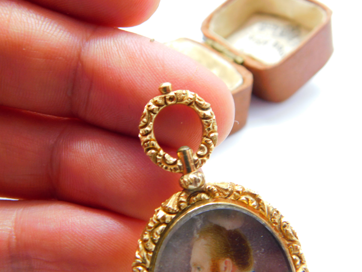 Regency 15ct Gold Cased Watercolour Mourning Pendant Locket c1830 Antique