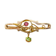 Edwardian 9ct Gold, Peridot, Topaz, Pearl Suffragette Brooch Antique c1910