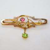 Edwardian 9ct Gold, Peridot, Topaz, Pearl Suffragette Brooch Antique c1910