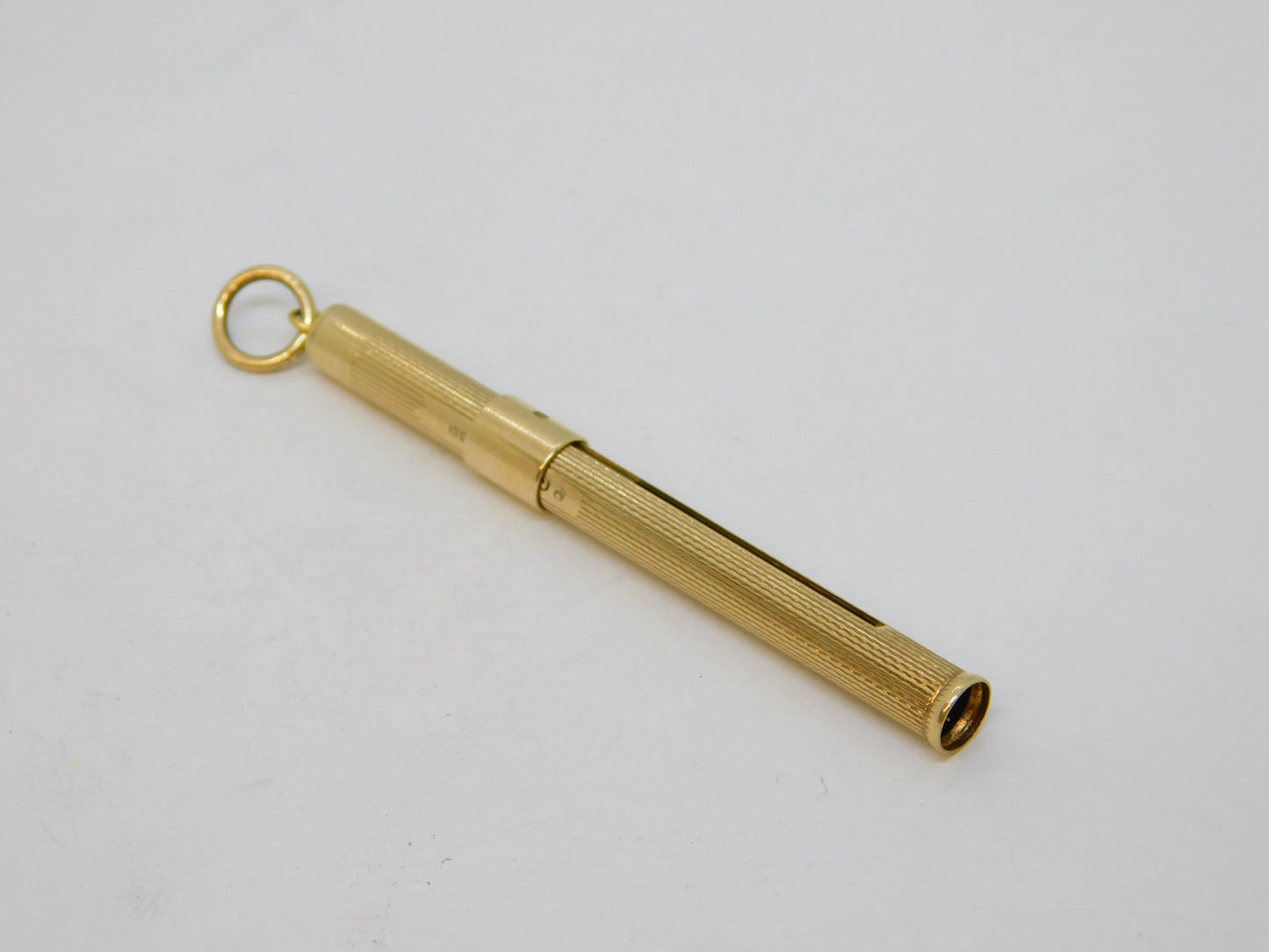 9ct Yellow Gold Engine Turned Propelling Toothpick Vintage 1975 Birmingham