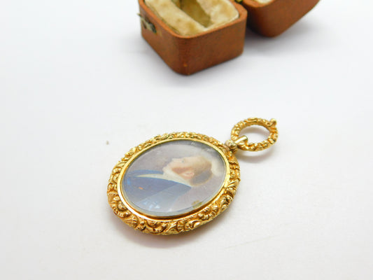 Regency 15ct Gold Cased Watercolour Mourning Pendant Locket c1830 Antique