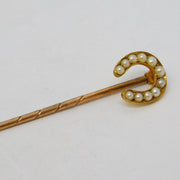 Victorian 15ct Yellow Gold Seed Pearl Set Horseshoe Stick Pin Antique c1860