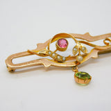 Edwardian 9ct Gold, Peridot, Topaz, Pearl Suffragette Brooch Antique c1910