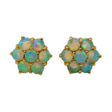 9ct Yellow Gold Opal Set Floral Cluster Stud Earrings Vintage c1970s