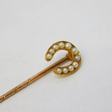 Victorian 15ct Yellow Gold Seed Pearl Set Horseshoe Stick Pin Antique c1860