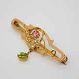 Edwardian 9ct Gold, Peridot, Topaz, Pearl Suffragette Brooch Antique c1910