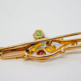 Edwardian 9ct Gold, Peridot, Topaz, Pearl Suffragette Brooch Antique c1910