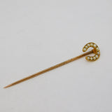 Victorian 15ct Yellow Gold Seed Pearl Set Horseshoe Stick Pin Antique c1860