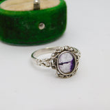 Sterling Silver & Derbyshire Blue John Floral Dress Ring 1975 Birmingham