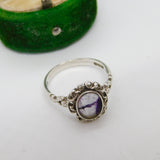 Sterling Silver & Derbyshire Blue John Floral Dress Ring 1975 Birmingham