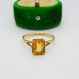 9ct Yellow Gold & Emerald Cut Citrine Dress Ring Vintage c1960 Size R UK