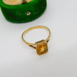 9ct Yellow Gold & Emerald Cut Citrine Dress Ring Vintage c1960 Size R UK