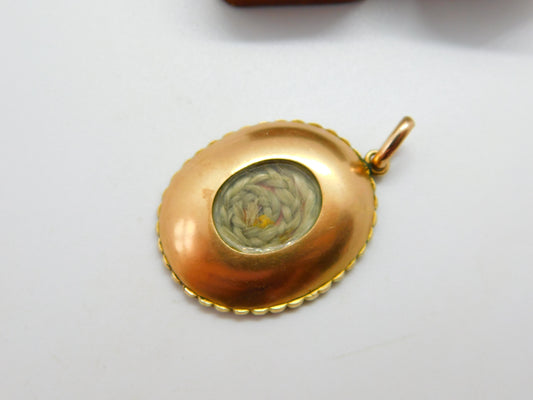 Georgian 15ct Gold, Watercolour Miniature & Hair Plait Mourning Locket c1790