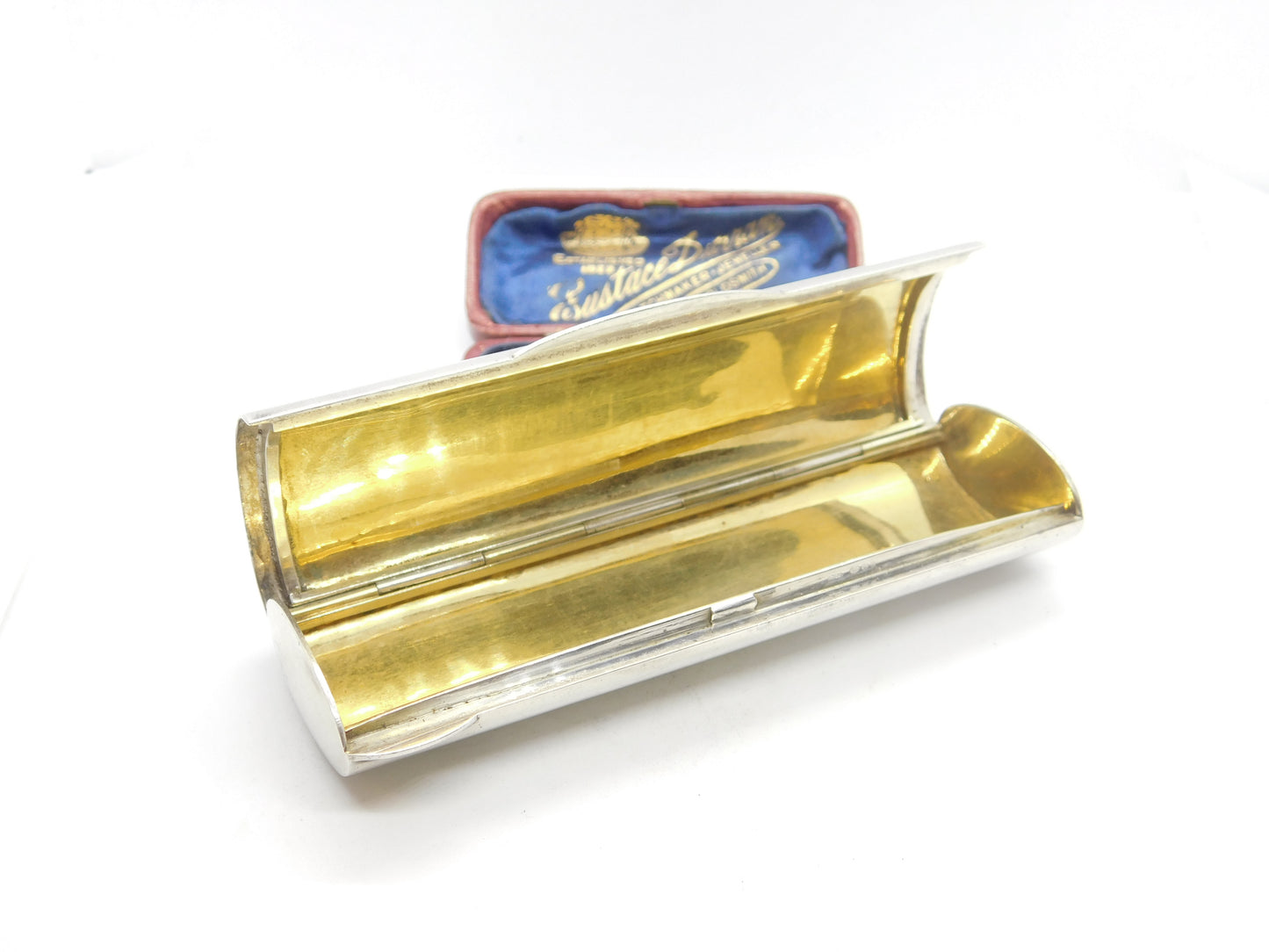 Sterling Silver Curved Snuff Box or Case Vintage 1994 London Import Gilded