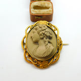 Victorian Pinchbeck & Carved Lava High Relief Cameo Brooch c1850 Antique