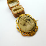 Victorian Pinchbeck & Carved Lava High Relief Cameo Brooch c1850 Antique