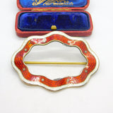 Edwardian Sterling Silver Gilt & Red-White Guilloche Enamel Buckle Brooch 1905
