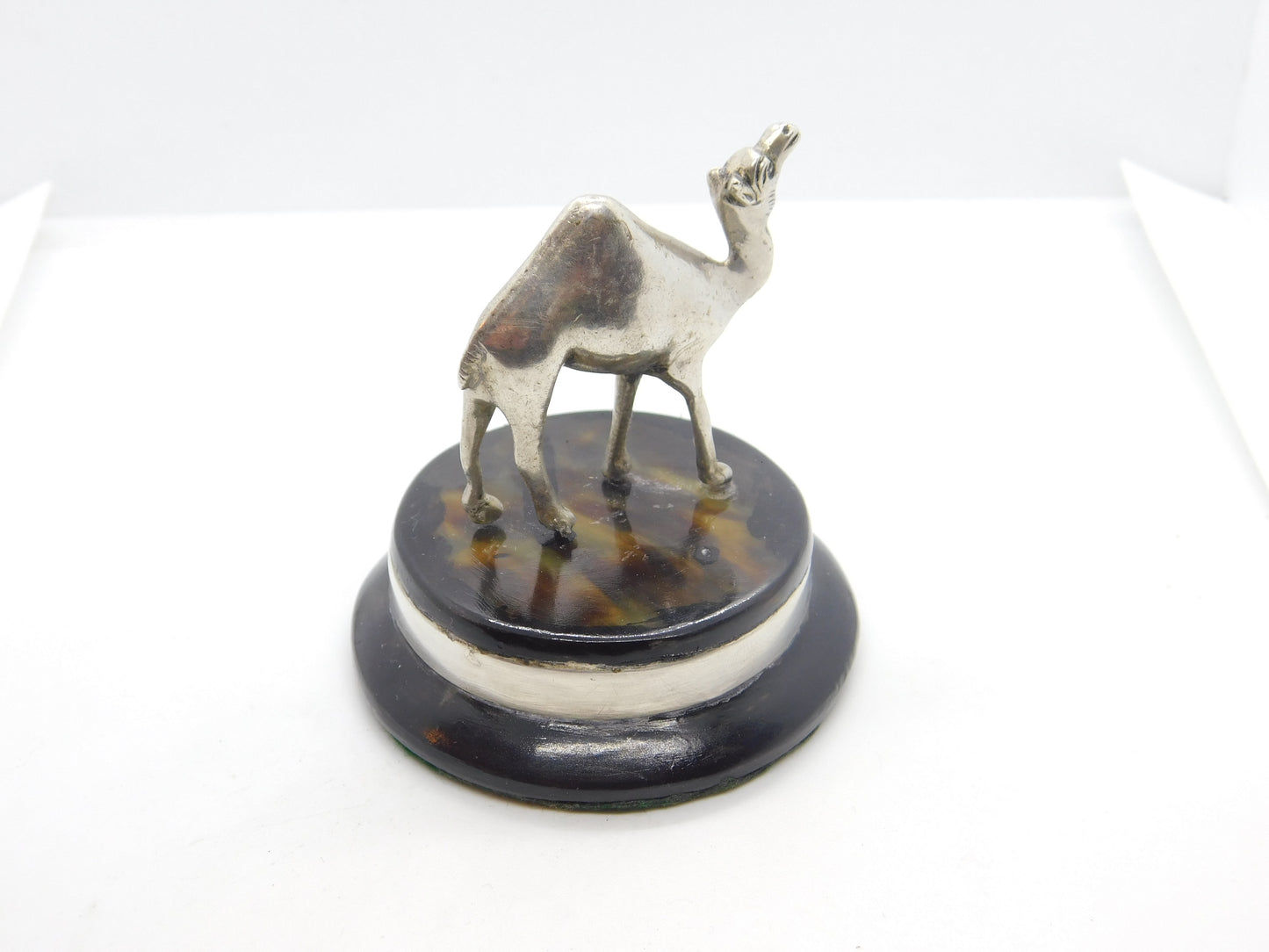 Victorian Cast Sterling Silver Camel on Wooden Plinth Antique 1897 Birmingham