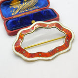 Edwardian Sterling Silver Gilt & Red-White Guilloche Enamel Buckle Brooch 1905