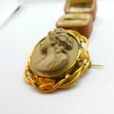 Victorian Pinchbeck & Carved Lava High Relief Cameo Brooch c1850 Antique