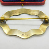 Edwardian Sterling Silver Gilt & Red-White Guilloche Enamel Buckle Brooch 1905