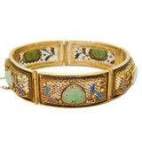 Chinese Export Sterling Silver Gilt, Enamel, Jade Panel Bracelet Antique c1930