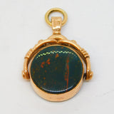 9ct Rose Gold, Bloodstone, Carnelian Spinner Fob Pendant Vintage 1989 Sheffield
