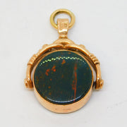 9ct Rose Gold, Bloodstone, Carnelian Spinner Fob Pendant Vintage 1989 Sheffield