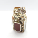 Victorian Australian Large Sterling Silver Carnelian Set Lion Pendant c1890