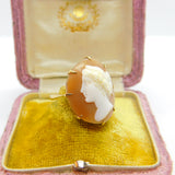 Large 9ct Yellow Gold & Classical Shell Cameo Dress Ring Antique c1930 Art Deco