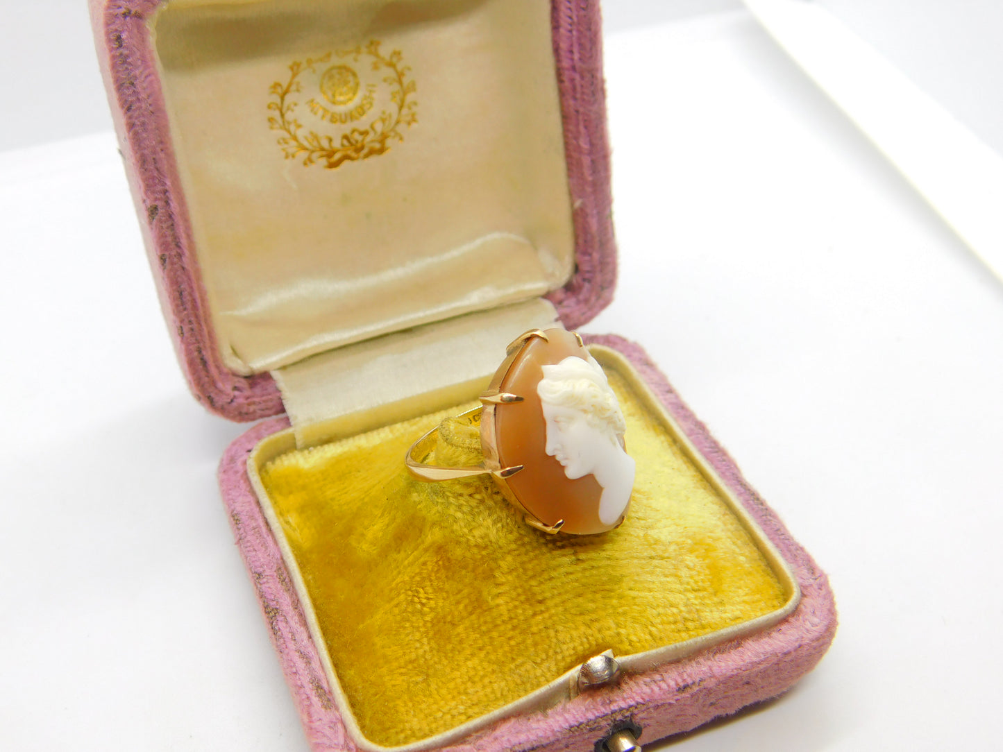 Large 9ct Yellow Gold & Classical Shell Cameo Dress Ring Antique c1930 Art Deco