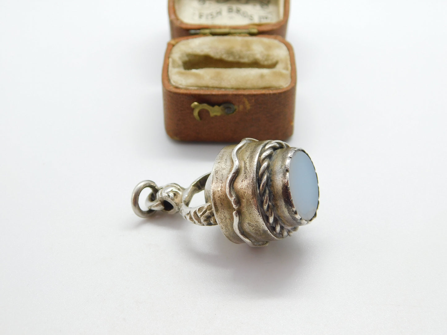 Victorian Australian Large Sterling Silver & Chalcedony Seal Stamp Pendant c1890