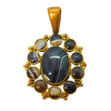 Georgian Pinchbeck & Banded Agate Set Drop Pendant Antique c1790