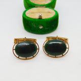 9ct Yellow Gold Nephrite Jade Set Gents Cufflinks Antique c1920 Art Deco