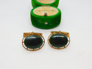 9ct Yellow Gold Nephrite Jade Set Gents Cufflinks Antique c1920 Art Deco