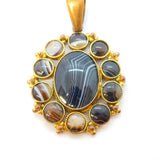 Georgian Pinchbeck & Banded Agate Set Drop Pendant Antique c1790