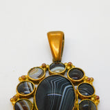 Georgian Pinchbeck & Banded Agate Set Drop Pendant Antique c1790