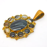 Georgian Pinchbeck & Banded Agate Set Drop Pendant Antique c1790