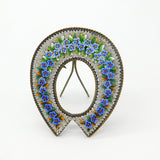Victorian Metal & Forget-Me-Not Flower Horseshoe Frame Antique c1860