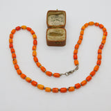 Sterling Silver & Natural Carved Red Coral Bead Necklace Antique c1930 58cm