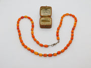 Sterling Silver & Natural Carved Red Coral Bead Necklace Antique c1930 58cm