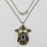 19th Century Austro-Hungarian Silver, Sapphire, Seed Pearl Pendant Necklace c1860