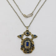 19th Century Austro-Hungarian Silver, Sapphire, Seed Pearl Pendant Necklace c1860