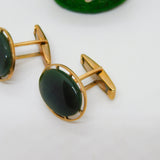 9ct Yellow Gold Nephrite Jade Set Gents Cufflinks Antique c1920 Art Deco
