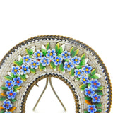 Victorian Metal & Forget-Me-Not Flower Horseshoe Frame Antique c1860
