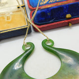 New Zealand Nephrite Jade Maori 'Whale Tail' Pendant Keepsake Vintage c1970