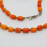 Sterling Silver & Natural Carved Red Coral Bead Necklace Antique c1930 58cm
