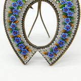 Victorian Metal & Forget-Me-Not Flower Horseshoe Frame Antique c1860