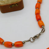 Sterling Silver & Natural Carved Red Coral Bead Necklace Antique c1930 58cm