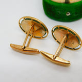 9ct Yellow Gold Nephrite Jade Set Gents Cufflinks Antique c1920 Art Deco